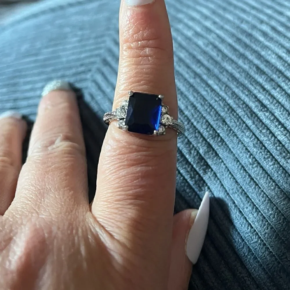 The Debutant In Blue cocktail ring in silver sz 6